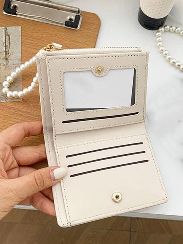 Women's Fashionable Faux Pearl Decor Crocodile Embossed Card Holder, Casual Versatile Zipper Short Wallet, Trendy All-match Bag for Daily Use