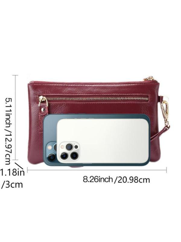 Women's Genuine Leather Wallet, Solid Color Zipper Long Wallet, Fashionable Wristlet Clutch, Casual Trendy Versatile Daily Commuting Bag, Girl Fashionable Bag