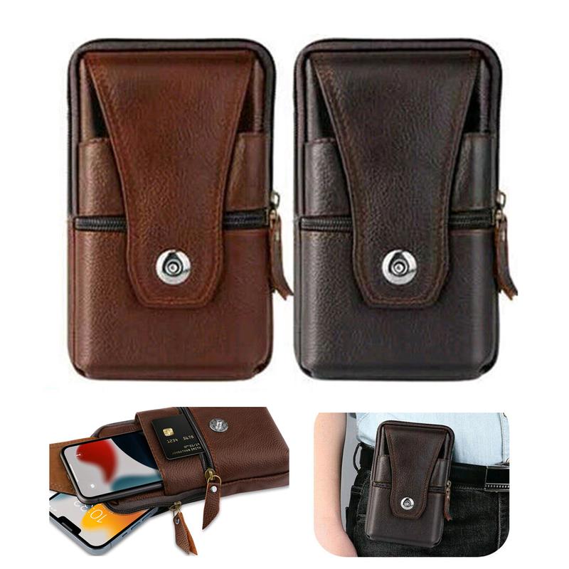 2PCS Set Multifunction PU Leather PouchWallet Case Cover,Cell Phone WalstBelt Holster Loop Pack Bag For Men