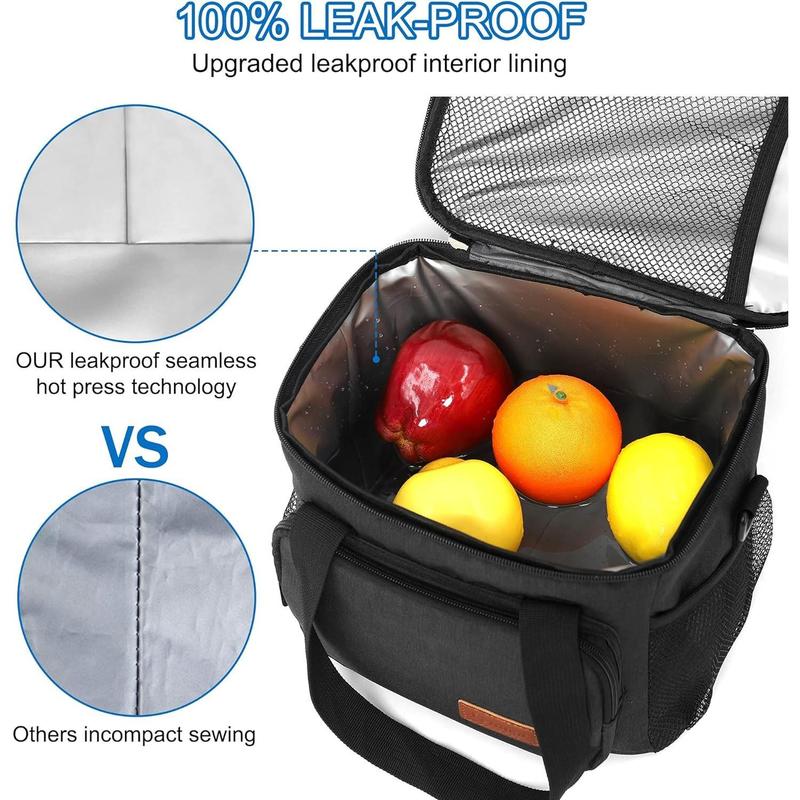 Reusable Lunch Box for Men Women - Insulated Lunch Bag Leakproof Lunchbox for Work Office Picnic Beach - Freezable Lunch Cooler Bag with Adjustable Shoulder Strap - Black