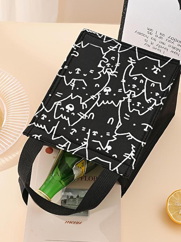 Cartoon Cat Pattern Lunch Bag, Large Capacity Cooler Bag, Portable Lunch Bag for Women & Men, Lunch Box Bag for School Office Camping Picnic