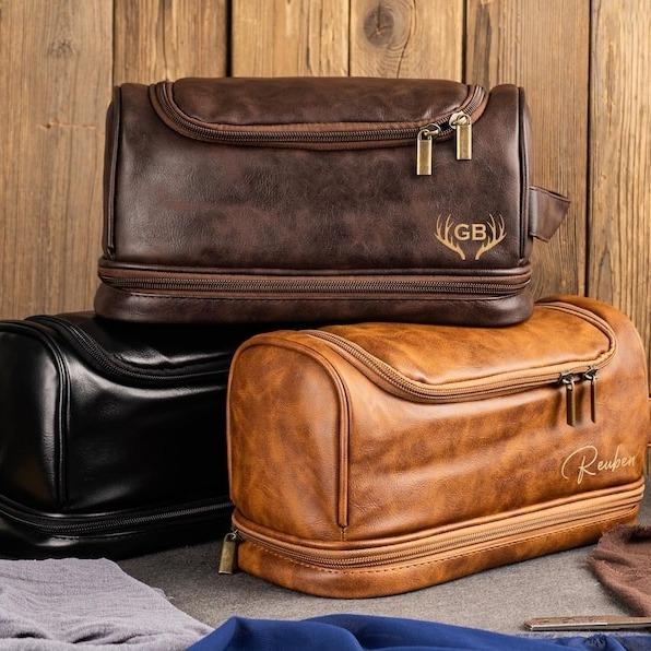 Personalized Men's Leather Toiletry Bag, Groomsmen Gifts, Groomsman Dopp Kit Gift, Anniversary Gift for Him, Unique Christmas Gift for Men