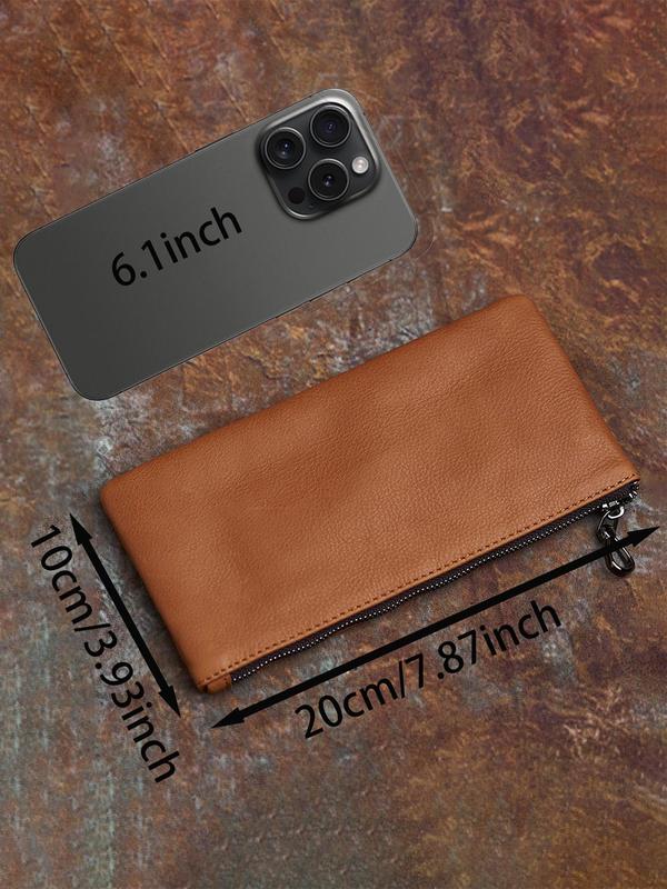 Men's Genuine Leather Clutch Bag, Plain Color Zipper Clutches, Large Capacity Mobile Phone Bag, Casual Trendy Versatile High-quality Daily Commuting Bag