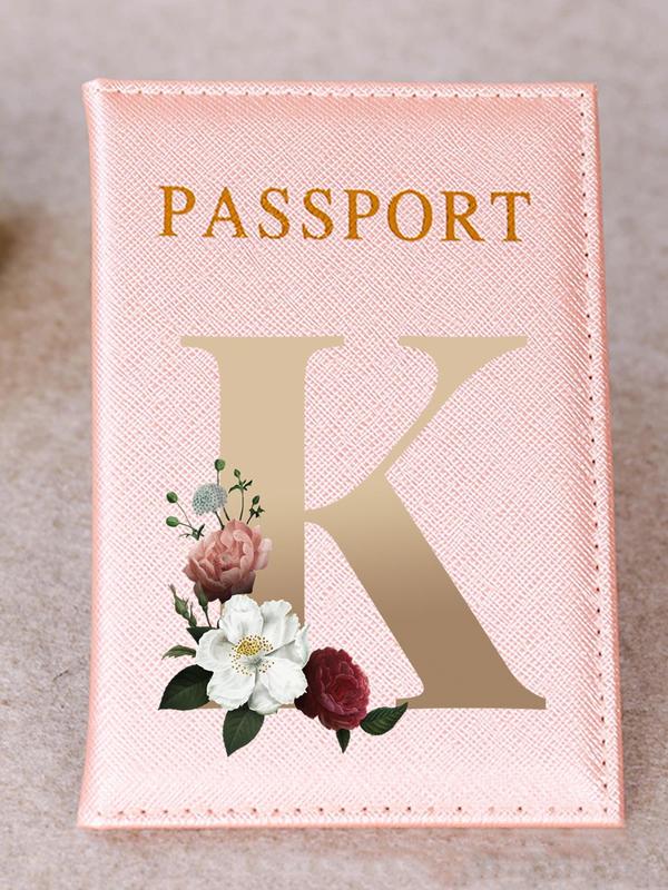 Floral & Letter Pattern Passport Holder, Lightweight Travel Passport Flight Ticket Case, Unisex Id & Card Protector Cover for Holidays and Everyday Use