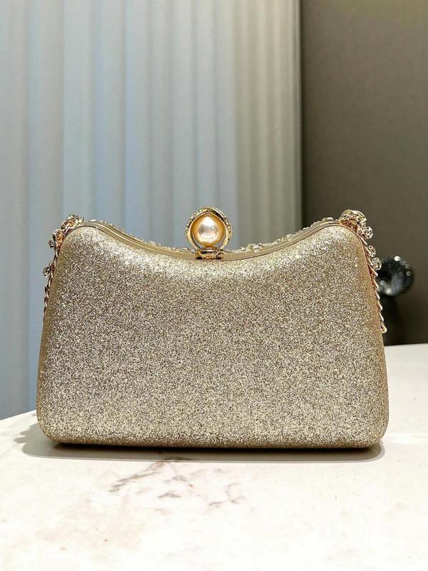 Women's Elegant Rhinestone Decorated Evening Bag, Exquisite Chain Strap Clutch Bag, Trendy Handbag for Party Decoration