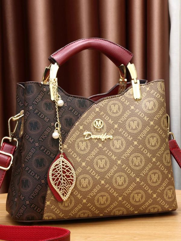 Women's Fashionable Handbag with Leaf Charm, Casual Pu Leather Shoulder Bag for Daily Used, Trendy Versatile High-quality Daily Commuting Bag