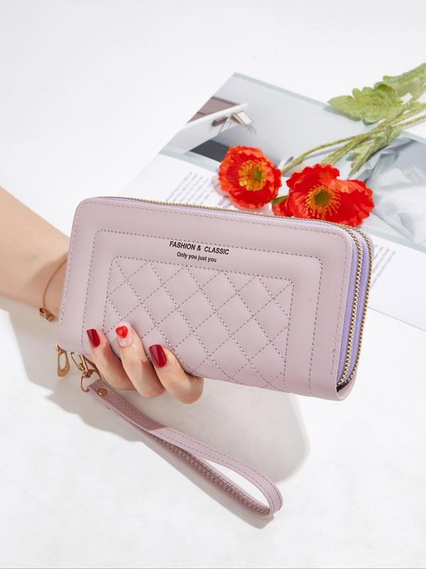 Trends Women's Fashion Quilted Design Long Wallets for Women with Phone Pocket, Elegant Solid Color Matching Wristlet Bag, Multifunctional Zipper Bag for Daily Used