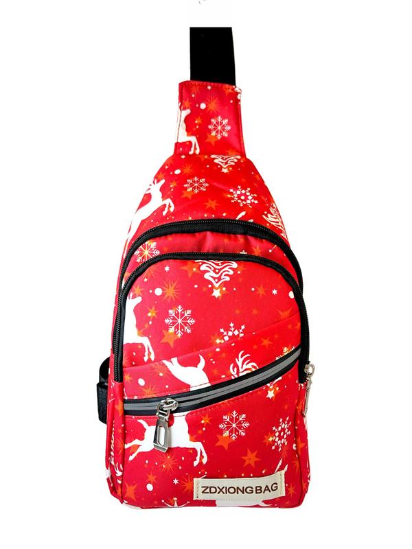 Christmas Themed Christmas Tree Pattern Belt Bag, Casual Versatile Zipper Chest Bag for Men, Fashionable Sling Bag for Daily Use