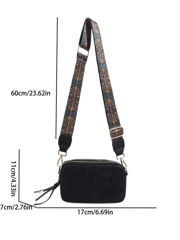 Women's Boho Floral Pattern Crossbody Bag, Summer Fashionable Pu Leather Zipper Shoulder Bag, Vintage Ethnic Pattern Strap Crossbody Bag for Daily Used Gift, Fall Outfits, Fall Freshness,  Crossbody Purses 2024