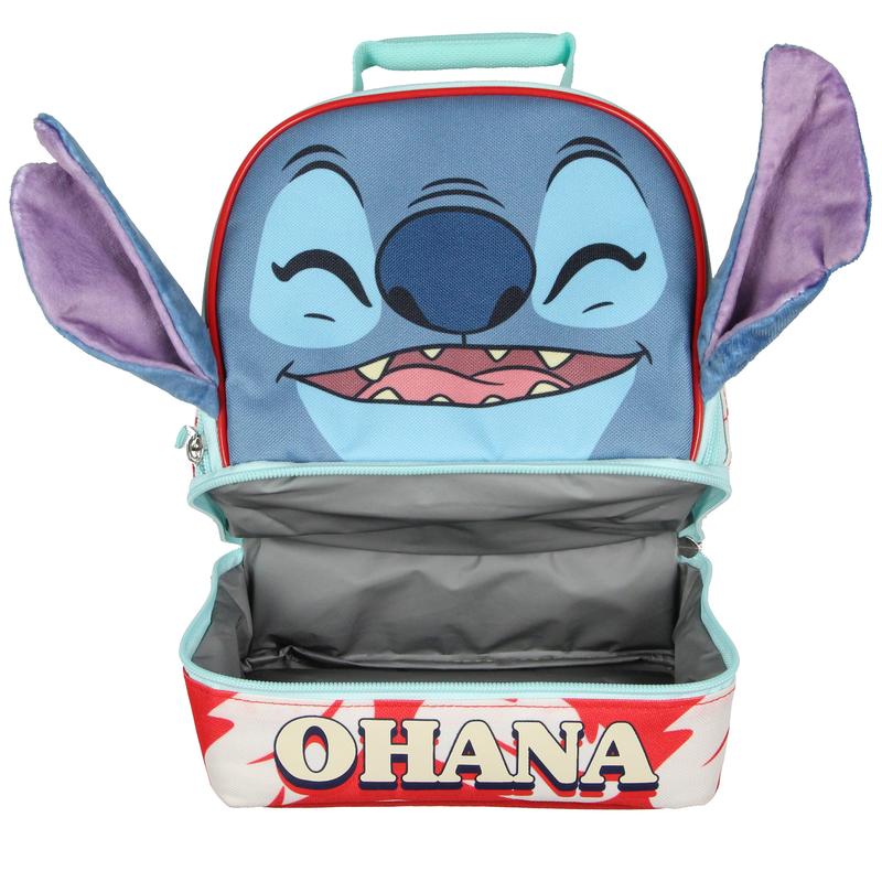 Disney Lilo and Stitch Lunch Box peek-A-Boo 3D Velvet Ears Ohana Dual-Compartment Insulated Lunch Bag