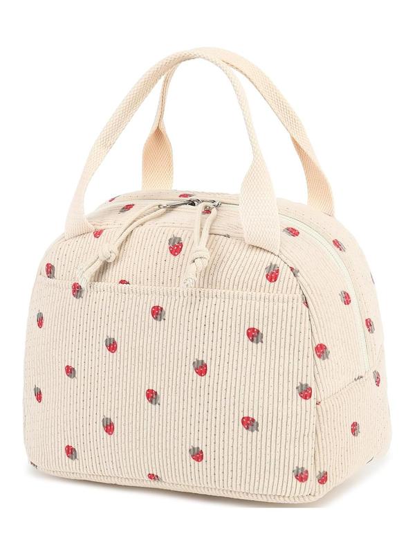 2024 New Style Strawberry Pattern Lunch Bag, Large Capacity Insulated Lunch Bag for Daily Commute, Portable Handbag for Work, School, Picnic, Camping, Travel