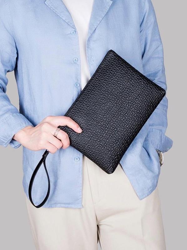 Men's Business Plain Color Wristlet Bag, Casual Trendy Textured Wristlet Bag, Fashionable Bag for Men for Daily & Work Use