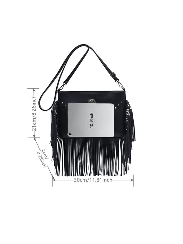 Women's Fashion Rivet & Tassel Decorated Crossbody Bag, Casual Skull Decor Crossbody Bag for Daily Used, Trendy Versatile High-quality Daily Commuting Bag