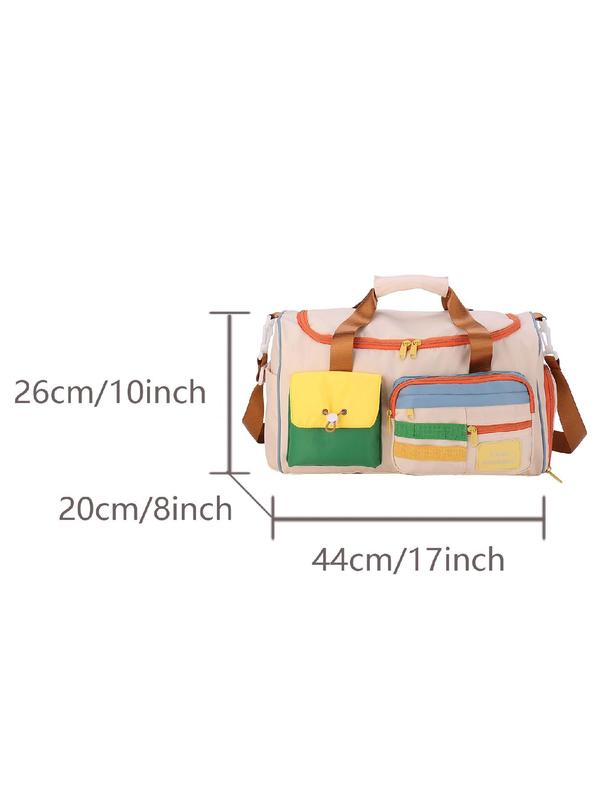 Colorblock Travel Bag, Casual Lightweight Zipper Shoulder Bag with Shoe Compartment, Fashionable Crossbody Bag for Men & Women