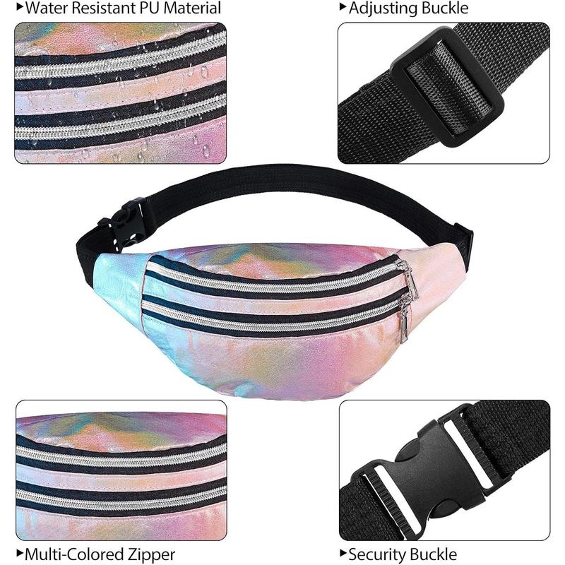 2 Pieces Holographic Fanny Pack for Women Colorful Sport Waist Bag Pack