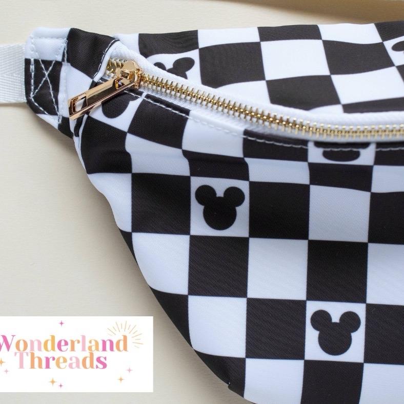 Wonderland Threads Magic Mouse Fanny Pack - Black and White Checkers with Mouse Ears