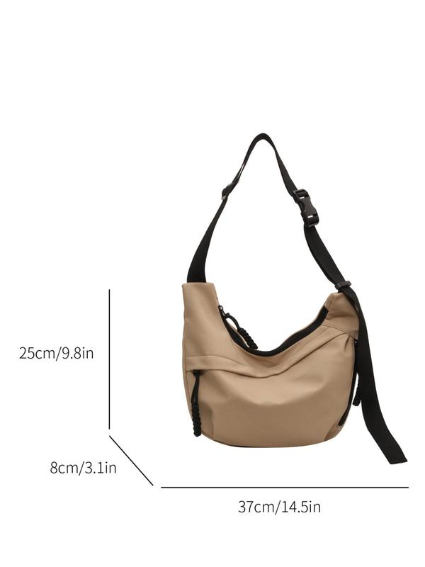 Women's Casual Plain Oxford Zipper Half Moon Bag, Simple Matching Crossbody Bag for Work & School, Trendy Versatile Shoulder Bag for Daily Wear