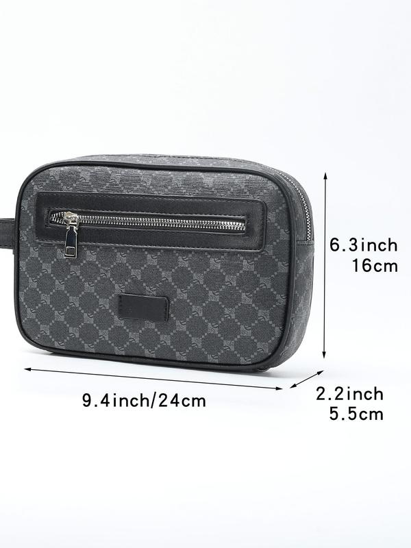 Men's Vintage Geometric Pattern Clutch Bag, Fashionable PU Leather Zipper Handbag for Daily Used, Casual Trendy Versatile High-quality Daily Commuting Bag