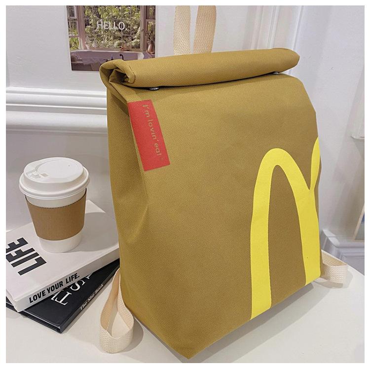 Tiktok Hot Funny Mcdonald'S Backpack Printed Bento Box Water Bucket Bag Personalized Student Backpack, Casual Drawstring Pocket, Shoulder Bag