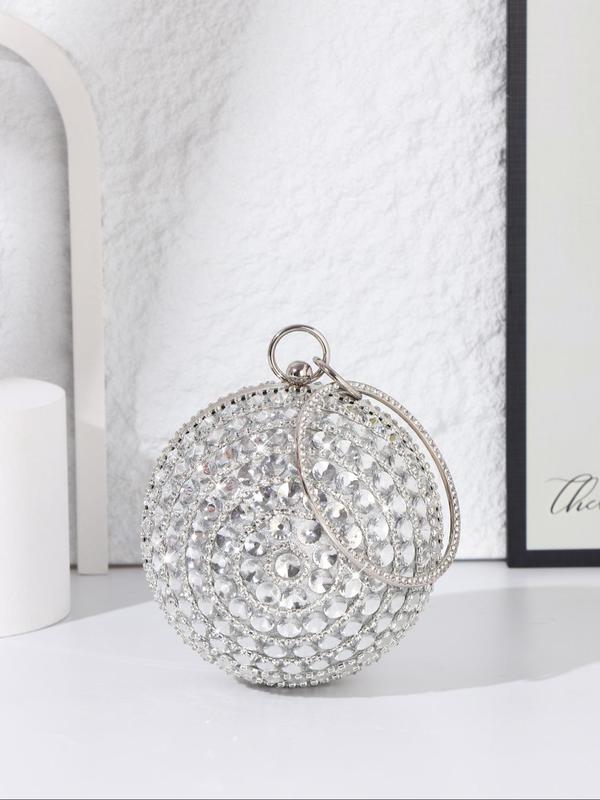 Women's Elegant Faux Pearl & Rhinestone Decorated Sphere Evening Bag, Exquisite Trendy Round Top Handle Handbag, Fashionable Bag for Party Decoration