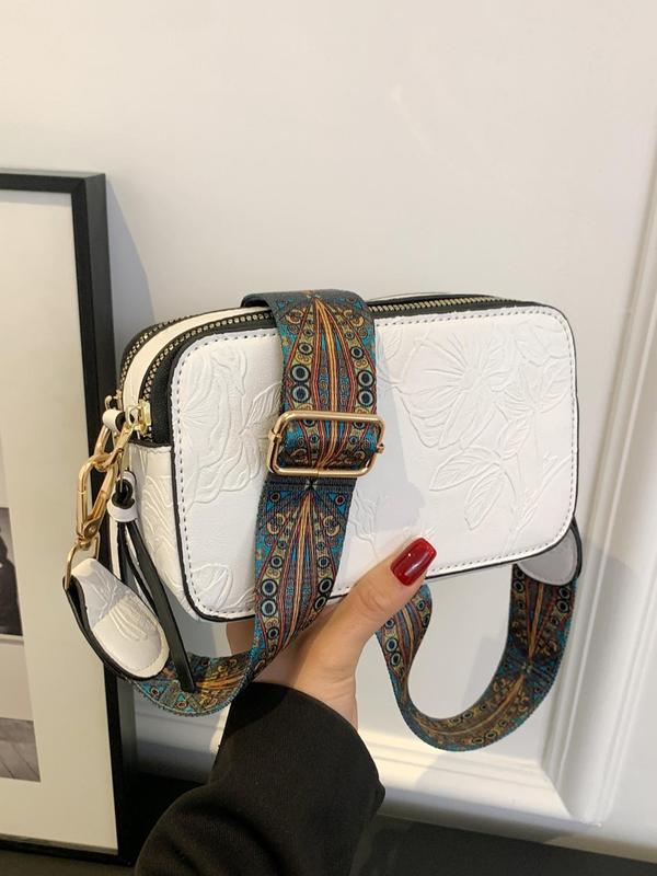 Women's Boho Floral Pattern Crossbody Bag, Summer Fashionable Pu Leather Zipper Shoulder Bag, Vintage Ethnic Pattern Strap Crossbody Bag for Daily Used Gift, Fall Outfits, Fall Freshness,  Crossbody Purses 2024