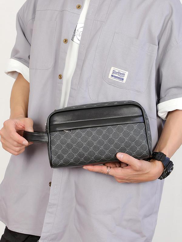 Men's Fashionable All Over Print Zipper Clutch, Casual PU Leather Wristlet Bag for Daily Used, Trendy Versatile High-quality Daily Commuting Bag