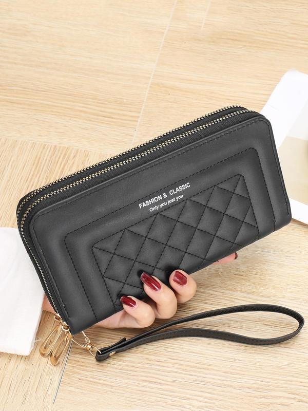 Trends Women's Fashion Quilted Design Long Wallets for Women with Phone Pocket, Elegant Solid Color Matching Wristlet Bag, Multifunctional Zipper Bag for Daily Used