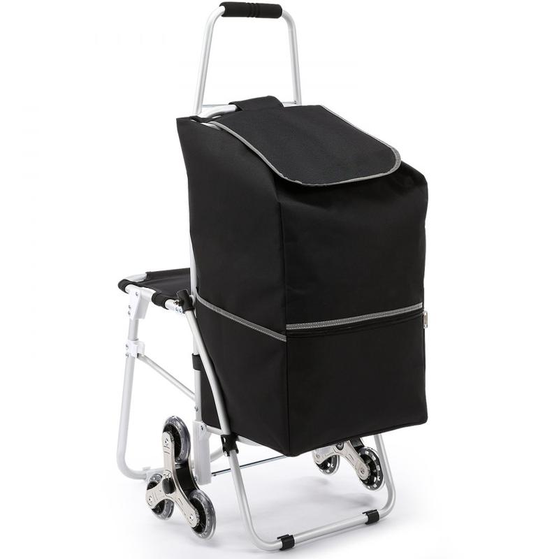 Stair Climbing Cart 50L Foldable Shopping Cart w  Waterproof Bag & Seat