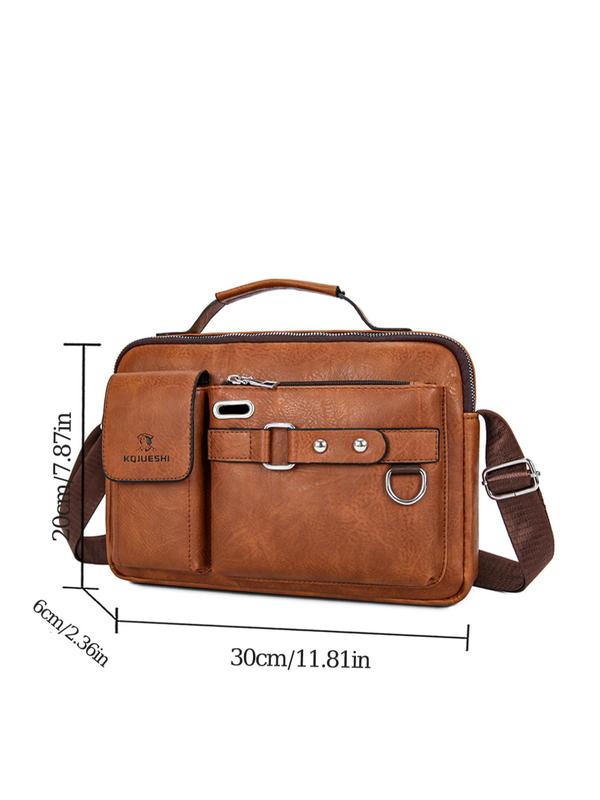 Men's Casual Solid Color Zipper Crossbody Bag, Business Style PU Leather Shoulder Bag for Work & Daily Used, Casual Trendy Versatile High-quality Daily Commuting Bag