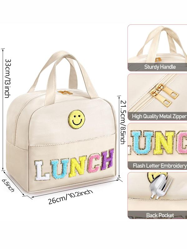 Flash Letter Embroidery Lunch Bag, Waterproof Lunch Bag for School, Office, Work, Picnic, Travel, Casual Trendy Versatile Bag for Women & Men, Fall Outfits, Fall Freshness