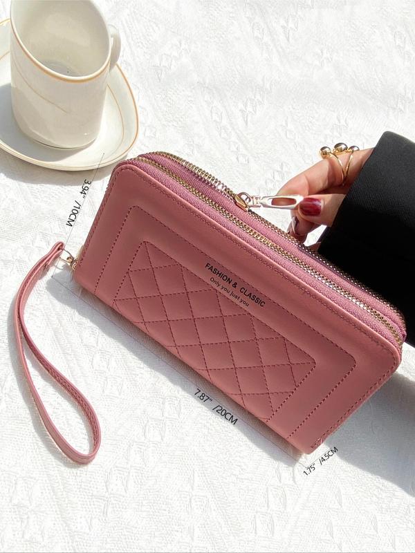 Trends Women's Fashion Quilted Design Long Wallets for Women with Phone Pocket, Elegant Solid Color Matching Wristlet Bag, Multifunctional Zipper Bag for Daily Used