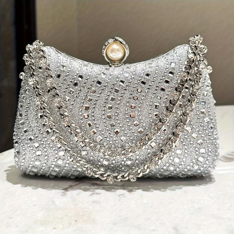 Luxurious Rhinestone Clutch Evening Bag For Women, Glittering Handheld Party Purse With Detachable ChainStrap, Elegant Accessory For Weddings BanquetsFormal Events, Versatile Shoulder Crossbody Handbag