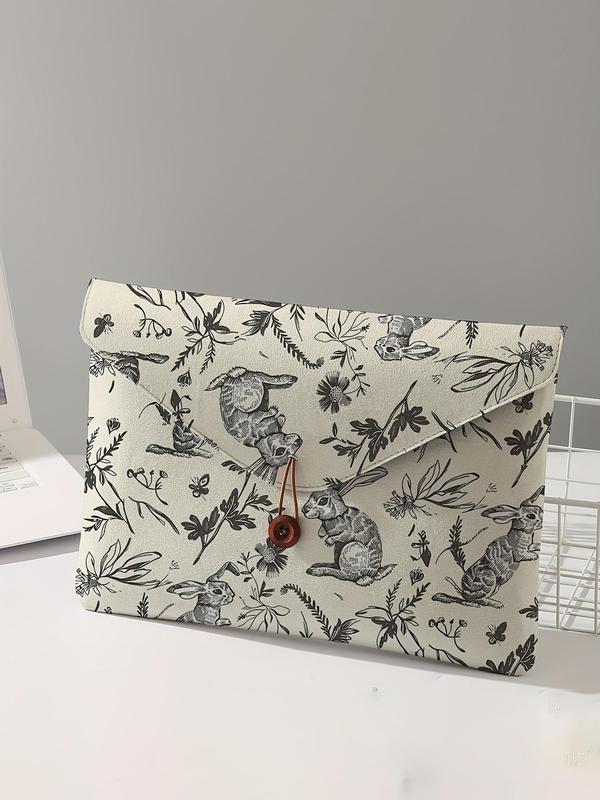 Rabbit & Plants Pattern Laptop Bag, Soft Laptop Storage Case, Tablet Storage Bag, Laptop Bag for Women & Men