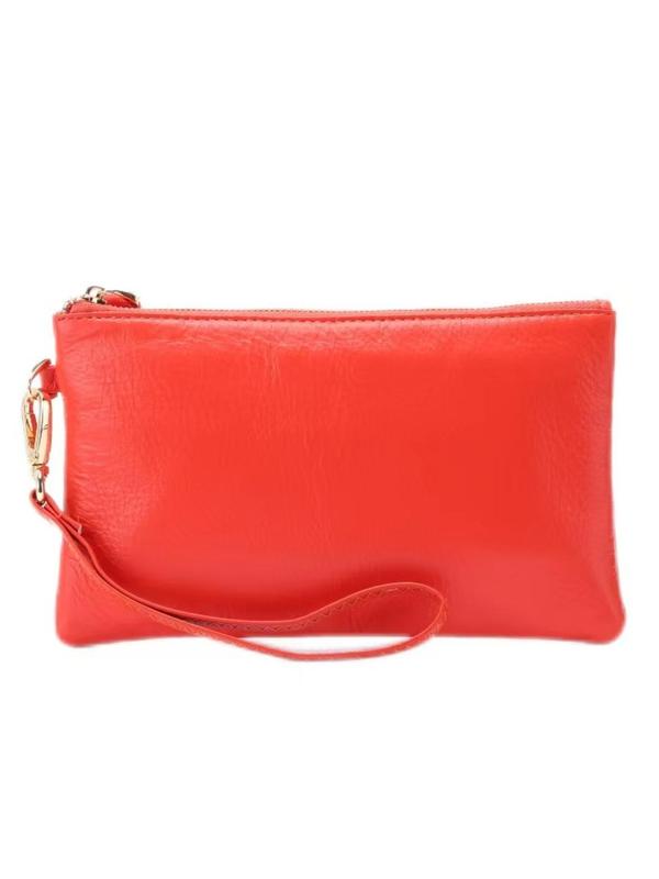 Women's Genuine Leather Wallet, Solid Color Zipper Long Wallet, Fashionable Wristlet Clutch, Casual Trendy Versatile Daily Commuting Bag, Girl Fashionable Bag