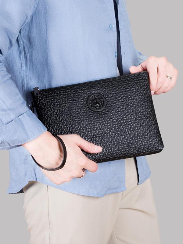 Men's Business Plain Color Wristlet Bag, Casual Trendy Textured Wristlet Bag, Fashionable Bag for Men for Daily & Work Use