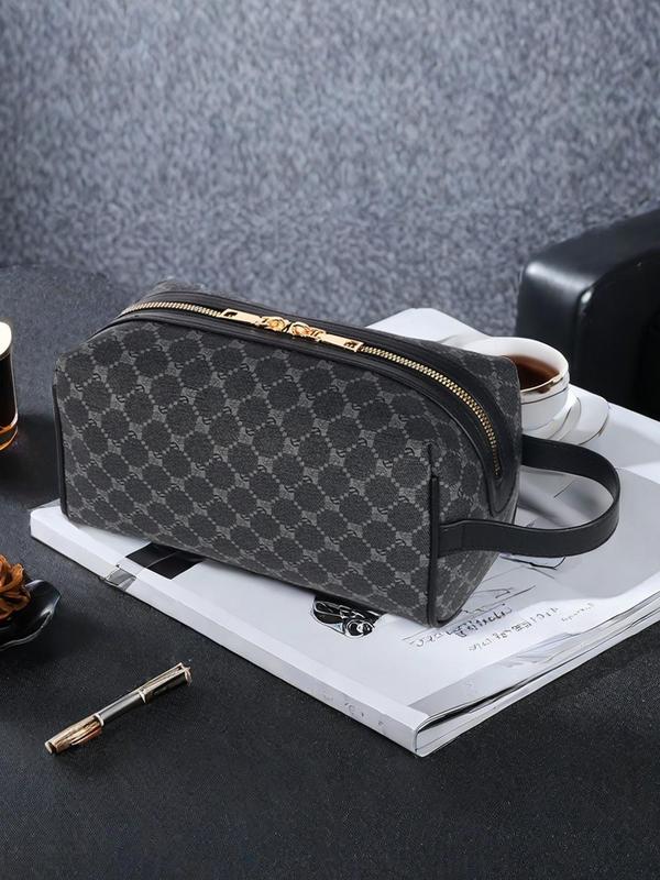 Men's Business Fashion All Over Pattern Zipper Clutch, Casual Trendy Versatile High-quality Daily Commuting Bag, Lightweight Simple Storage Bag