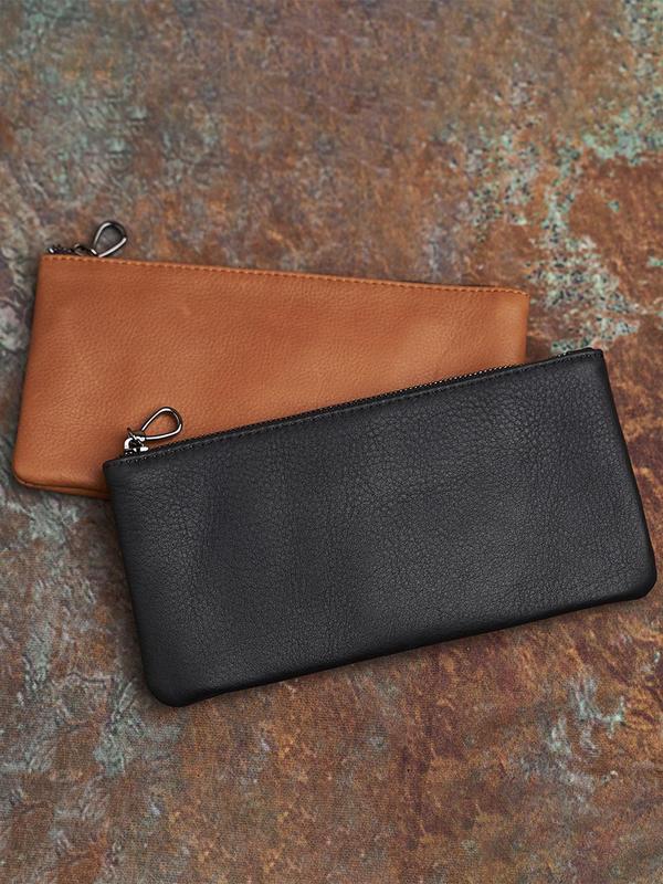 Men's Genuine Leather Clutch Bag, Plain Color Zipper Clutches, Large Capacity Mobile Phone Bag, Casual Trendy Versatile High-quality Daily Commuting Bag