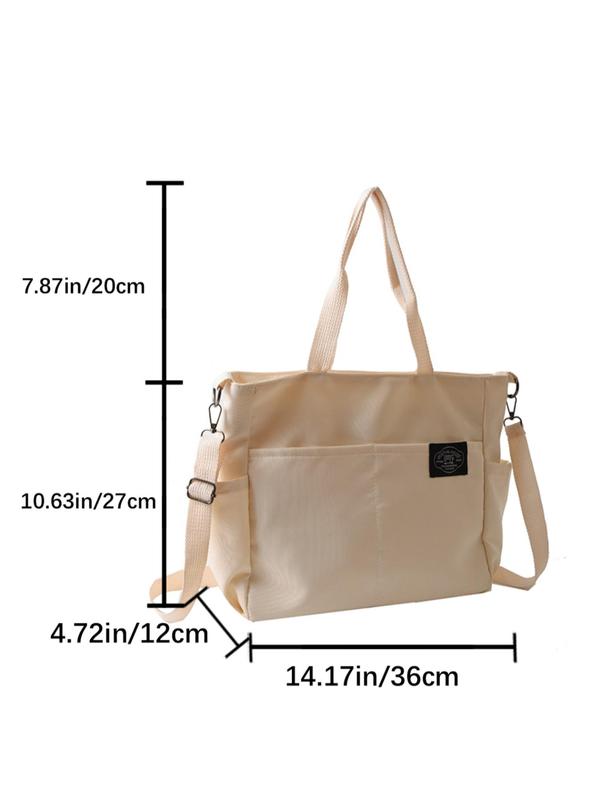 Women's Solid Color Patched Tote Bag With Adjustable Strap