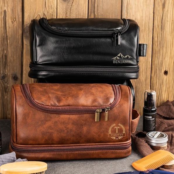 Personalized Men's Leather Toiletry Bag, Groomsmen Gifts, Groomsman Dopp Kit Gift, Anniversary Gift for Him, Unique Christmas Gift for Men