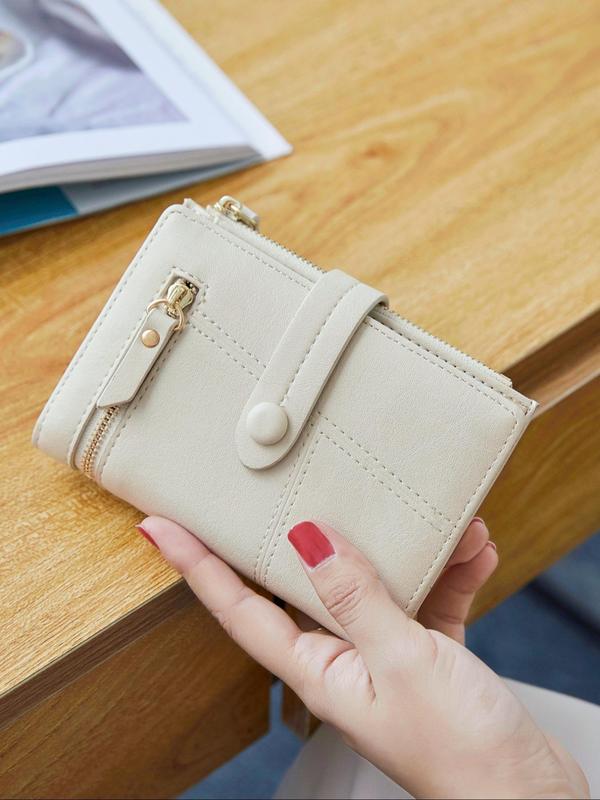 Women's Elegant Minimalist Plain Color Zipper Short Wallet, Casual Versatile Card Holder, Trendy All-match Trifold Wallet for Daily Use