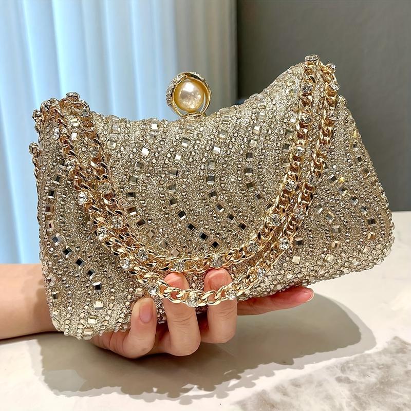 Luxurious Rhinestone Clutch Evening Bag For Women, Glittering Handheld Party Purse With Detachable ChainStrap, Elegant Accessory For Weddings BanquetsFormal Events, Versatile Shoulder Crossbody Handbag