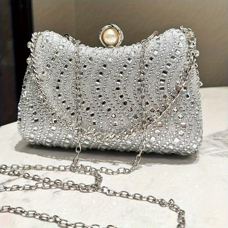 Luxurious Rhinestone Clutch Evening Bag For Women, Glittering Handheld Party Purse With Detachable ChainStrap, Elegant Accessory For Weddings BanquetsFormal Events, Versatile Shoulder Crossbody Handbag