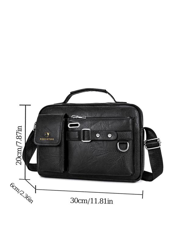 Men's Casual Solid Color Zipper Crossbody Bag, Business Style PU Leather Shoulder Bag for Work & Daily Used, Casual Trendy Versatile High-quality Daily Commuting Bag
