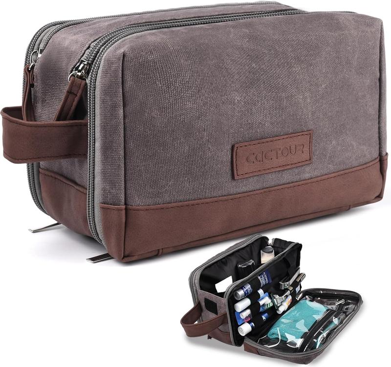 Toiletry Bag for Men,Large Mens Toiletry Travel Bag,Leather and Canvas Toiletries Bag for Men,Dopp Kit Men,Water-resistant Hygiene Bag Shaving Bag for Travel Toiletries Accessories(Gray)