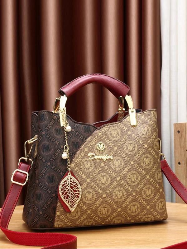 Women's Fashionable Handbag with Leaf Charm, Casual Pu Leather Shoulder Bag for Daily Used, Trendy Versatile High-quality Daily Commuting Bag