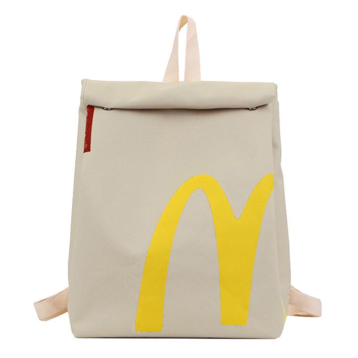 McDonald's Backpack - Large Capacity Retro Paper Bag Canvas Notebook Bag for Unisex Adults(Pink Black White)