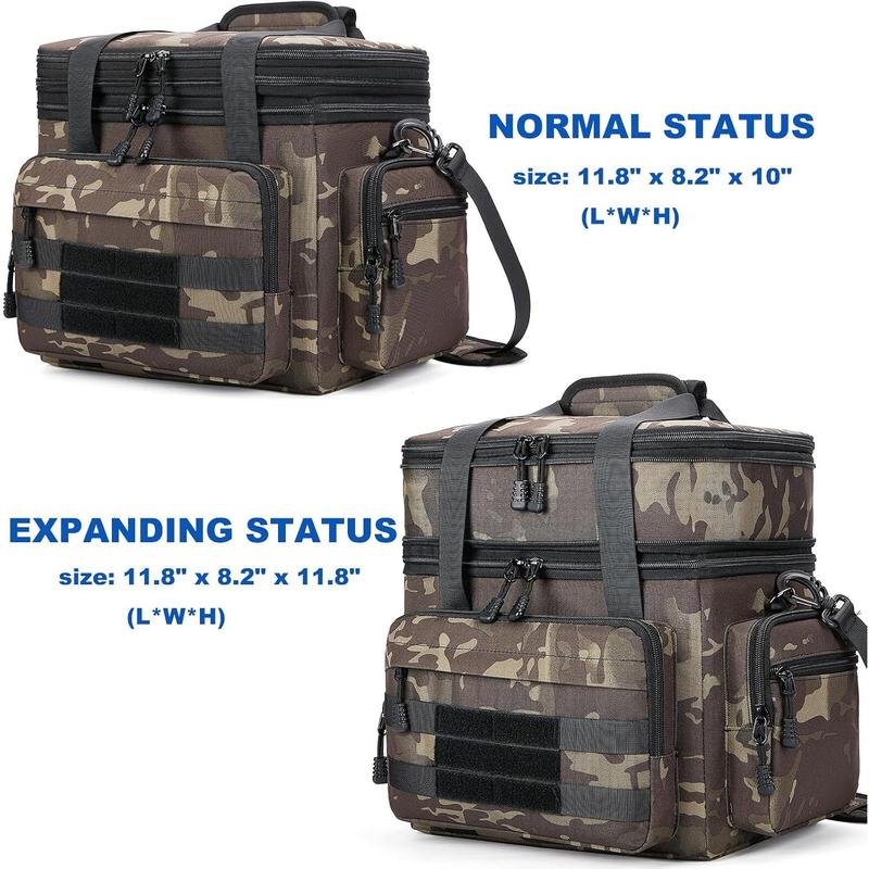 Expandable Tactical Lunch Box for Men, Large Insulated Lunch Bag with Shoulder Strap, Dual Compartment Cooler Bag, Lunchbox for Adult Work Camping Picnic (Black-Camo, 19L)