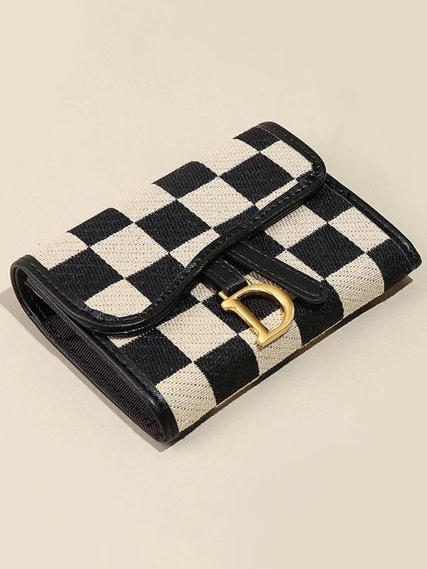 Women's Fashionable Checkerboard Pattern Card Holder, Casual Versatile D-buckle Card Holder, Trendy All-match Short Wallet for Daily Use