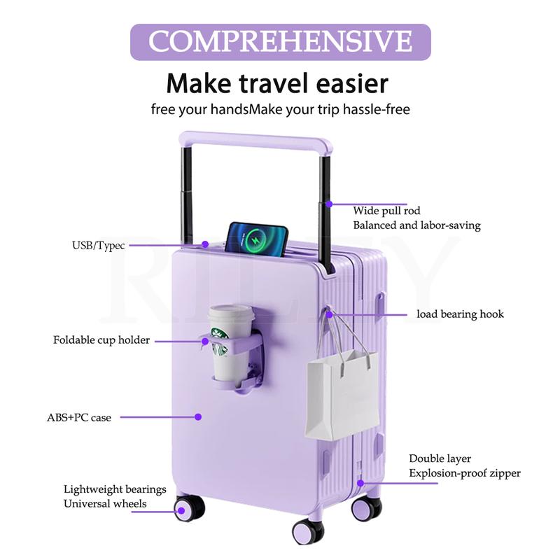 [Hot selling product] Multifunctional wide-bar suitcase 20+13-inch cup holder trolley case USB+type-c charging port travel case large capacity silent shock-absorbing universal wheel male and female student suitcase spinner wheel luggage  set