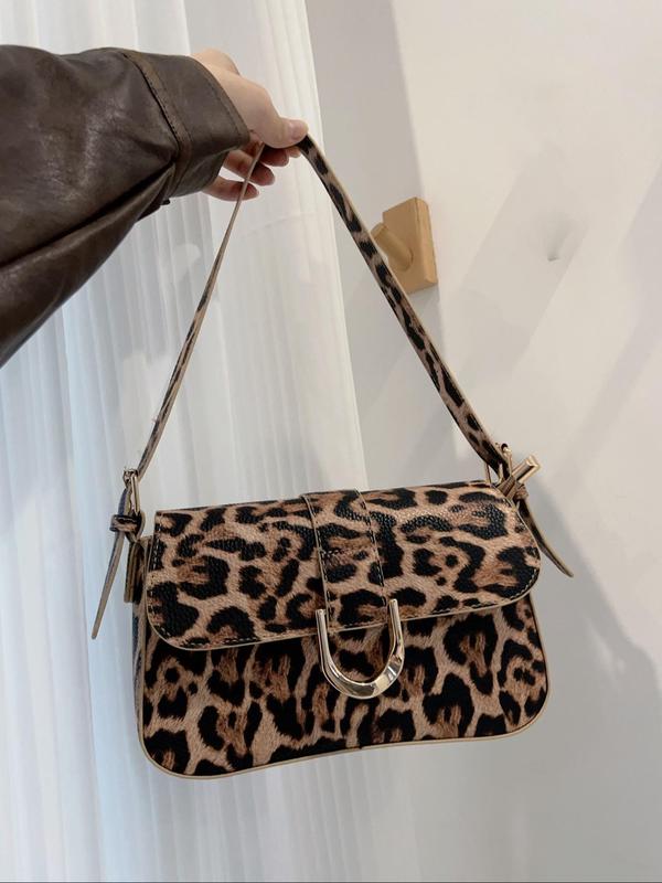 Fashion Leopard Pattern Shoulder Bag, 2024 New Style Casual Versatile Shoulder Bag for Women, Trendy All-match Commuter Bag for Daily Travel Work Commute